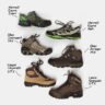 Leather hiking boots on a rocky trail