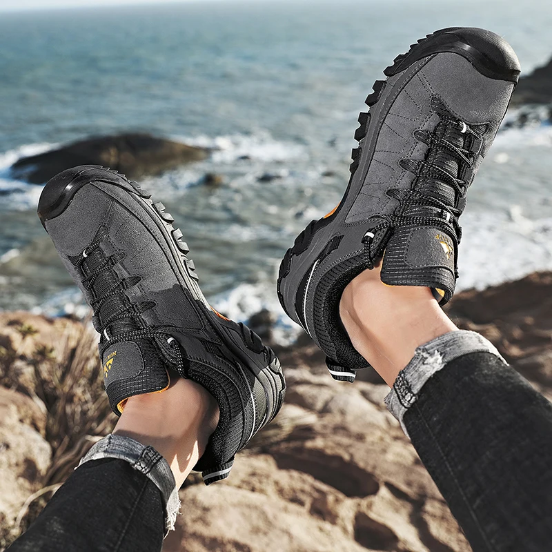 HIKEUP Men's High-Quality Leather Hiking Shoes – Durable Outdoor Climbing & Walking Sneakers with Rubber Sole - Image 6