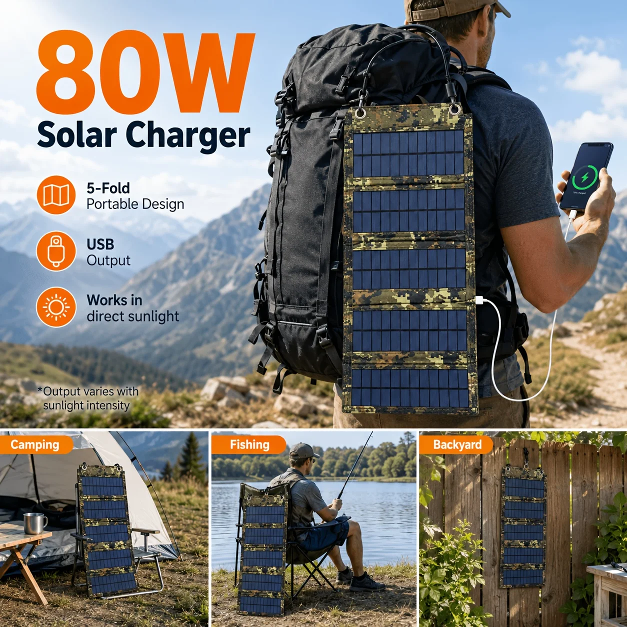 Foldable Portable Solar Panel Charger – Patterned Outdoor Solar Power Bank for Camping, Hiking & Travel - Image 5