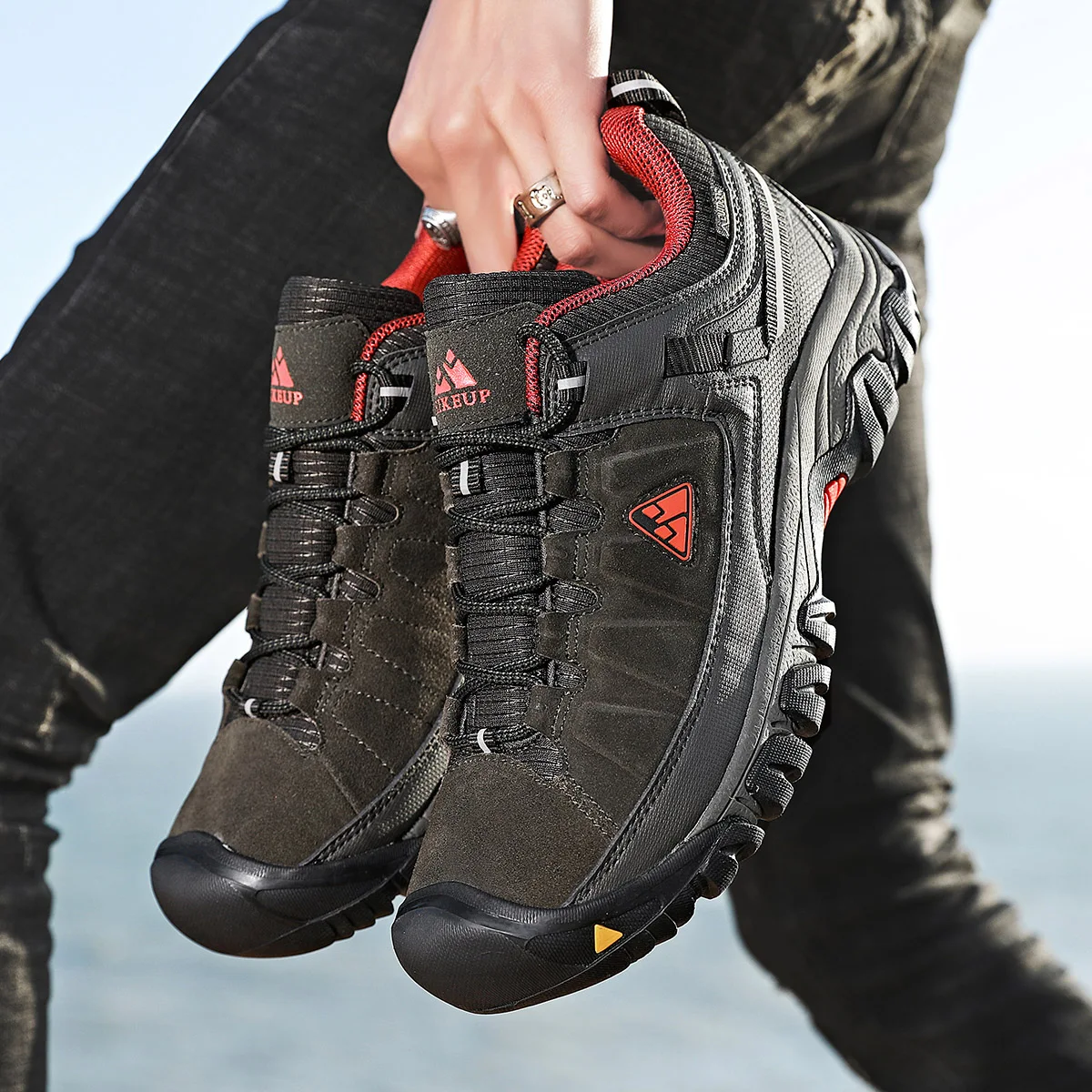HIKEUP Men's High-Quality Leather Hiking Shoes – Durable Outdoor Climbing & Walking Sneakers with Rubber Sole - Image 40