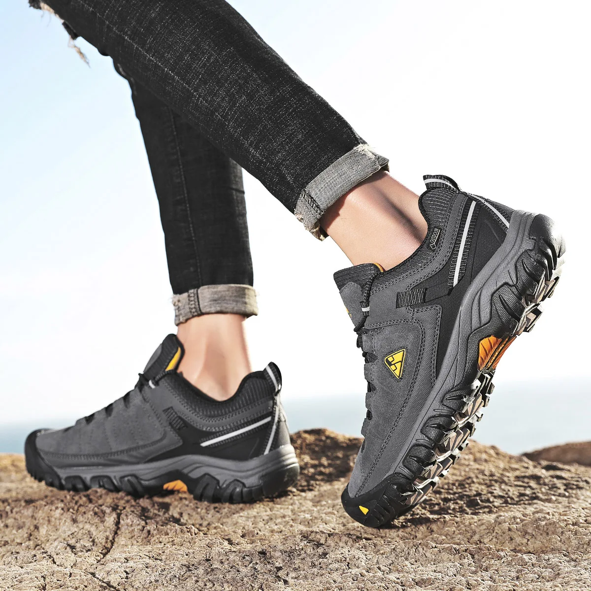 HIKEUP Men's High-Quality Leather Hiking Shoes – Durable Outdoor Climbing & Walking Sneakers with Rubber Sole - Image 30