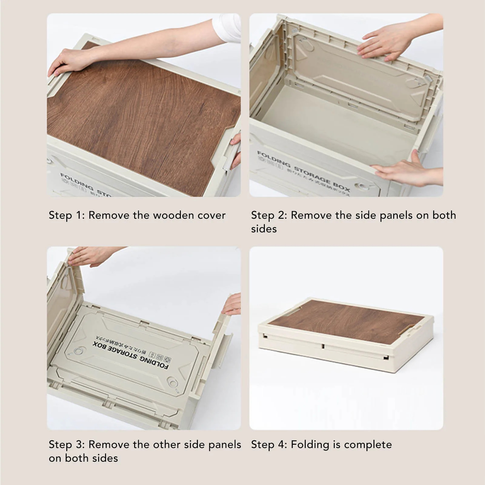 50L Large Capacity Camping Storage Box with Wooden Lid & Wheels – Collapsible, Durable & Portable Organizer - Image 9