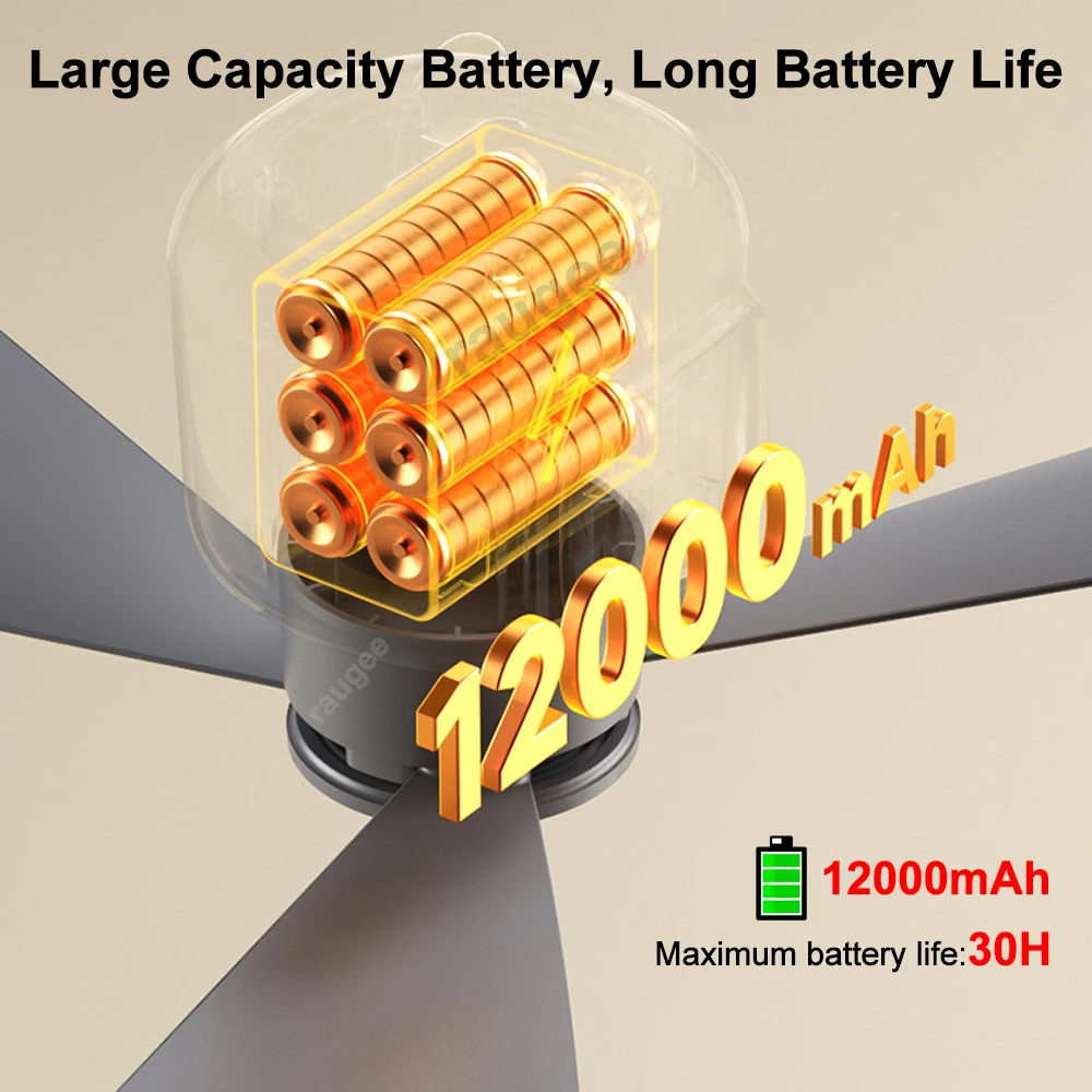 12000mAh Portable Camping Tent Fan with LED Light & Remote Control - Image 9
