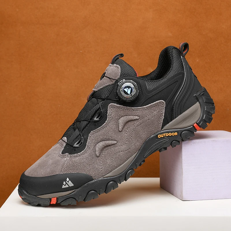 HIKEUP-Leather Shoes for Men, Outdoor Hiking Shoes, Tourist Trekking Sneakers, Mountain Climbing Trail Jogging Shoes, Turnbuckle - Image 15