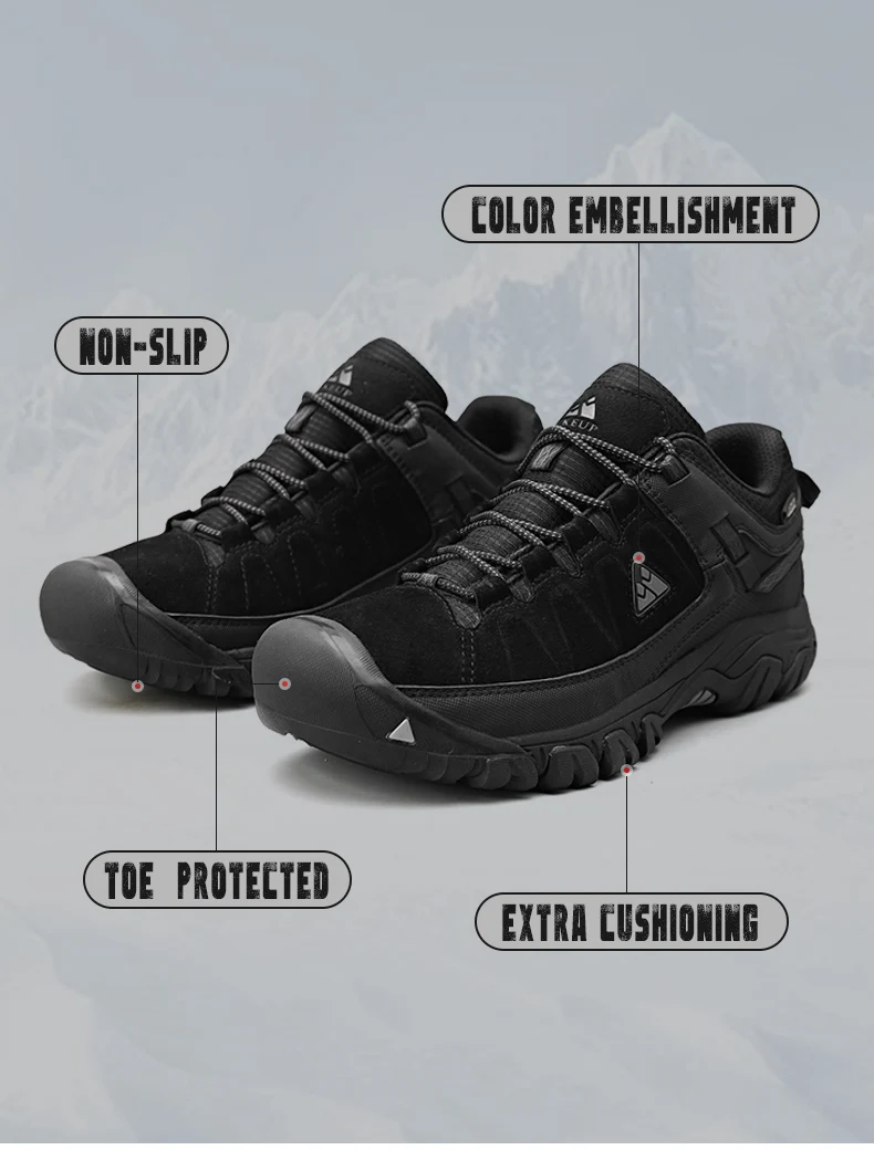 HIKEUP Men's High-Quality Leather Hiking Shoes – Durable Outdoor Climbing & Walking Sneakers with Rubber Sole - Image 16