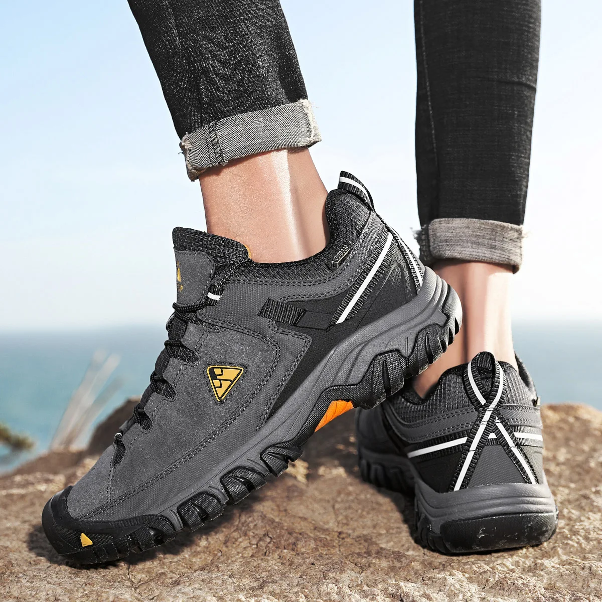 HIKEUP Men's High-Quality Leather Hiking Shoes – Durable Outdoor Climbing & Walking Sneakers with Rubber Sole - Image 32