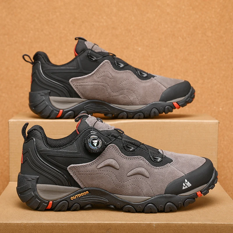 HIKEUP-Leather Shoes for Men, Outdoor Hiking Shoes, Tourist Trekking Sneakers, Mountain Climbing Trail Jogging Shoes, Turnbuckle - Image 16