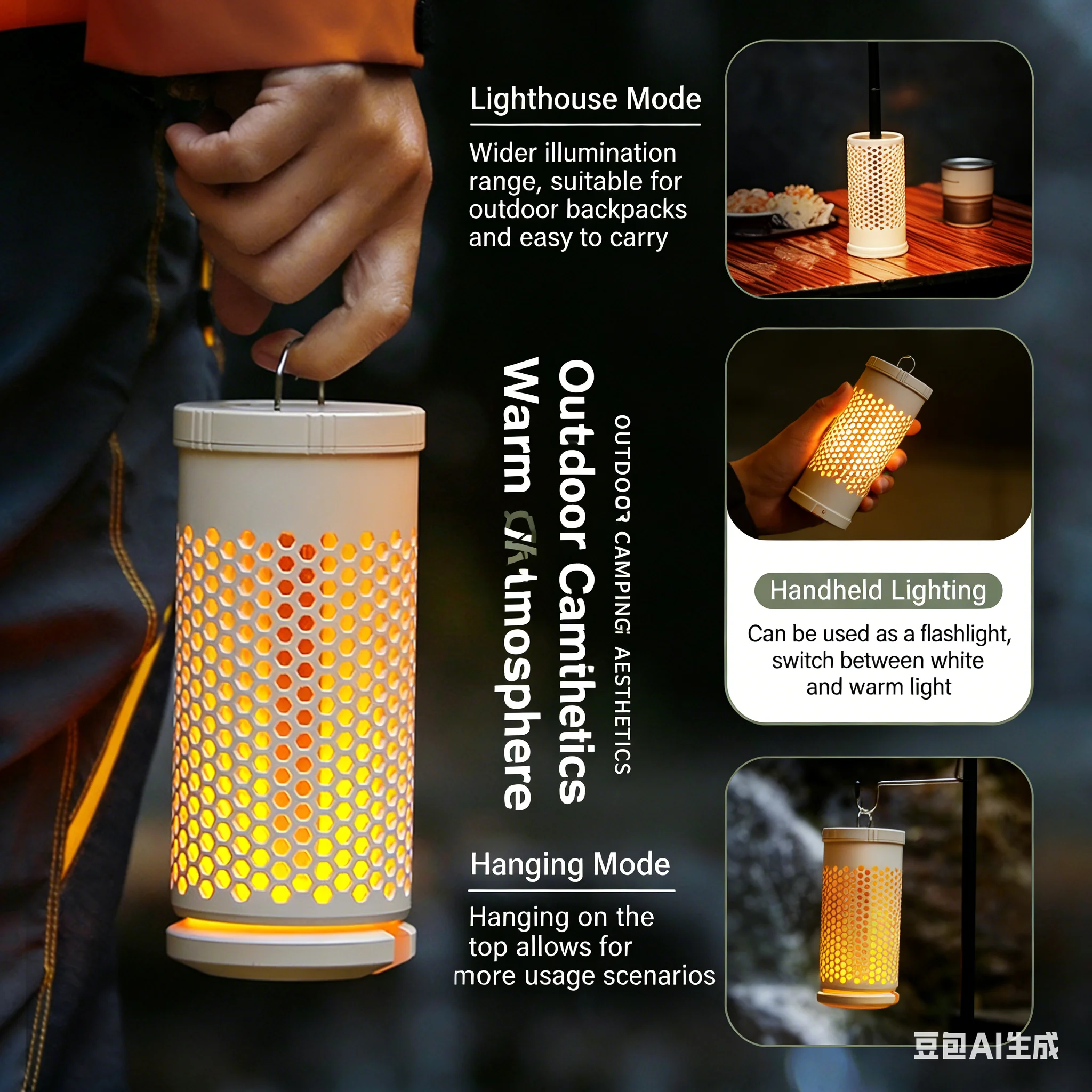 Portable Camping Lantern with Hook – Warm/Cool White, Type-C Rechargeable, 180° Rotatable & Retractable, Battery Display for Camping & Fishing - Image 5