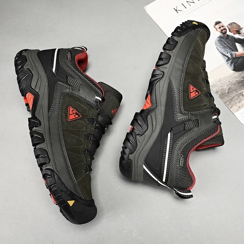 HIKEUP Men's High-Quality Leather Hiking Shoes – Durable Outdoor Climbing & Walking Sneakers with Rubber Sole - Image 45