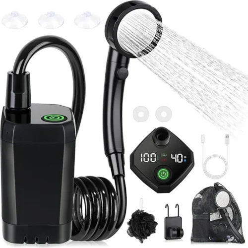 Portable Camping Shower – 6000mAh Rechargeable Pump with LED Display & Shower Head