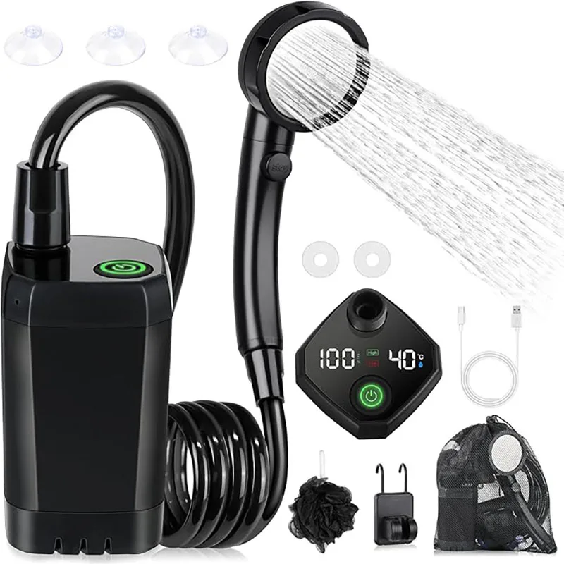 Portable Camping Shower – 6000mAh Rechargeable Pump with LED Display & Shower Head