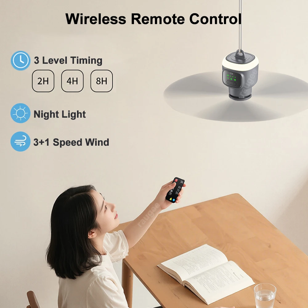 12000mAh Portable Camping Tent Fan with LED Light & Remote Control - Image 4