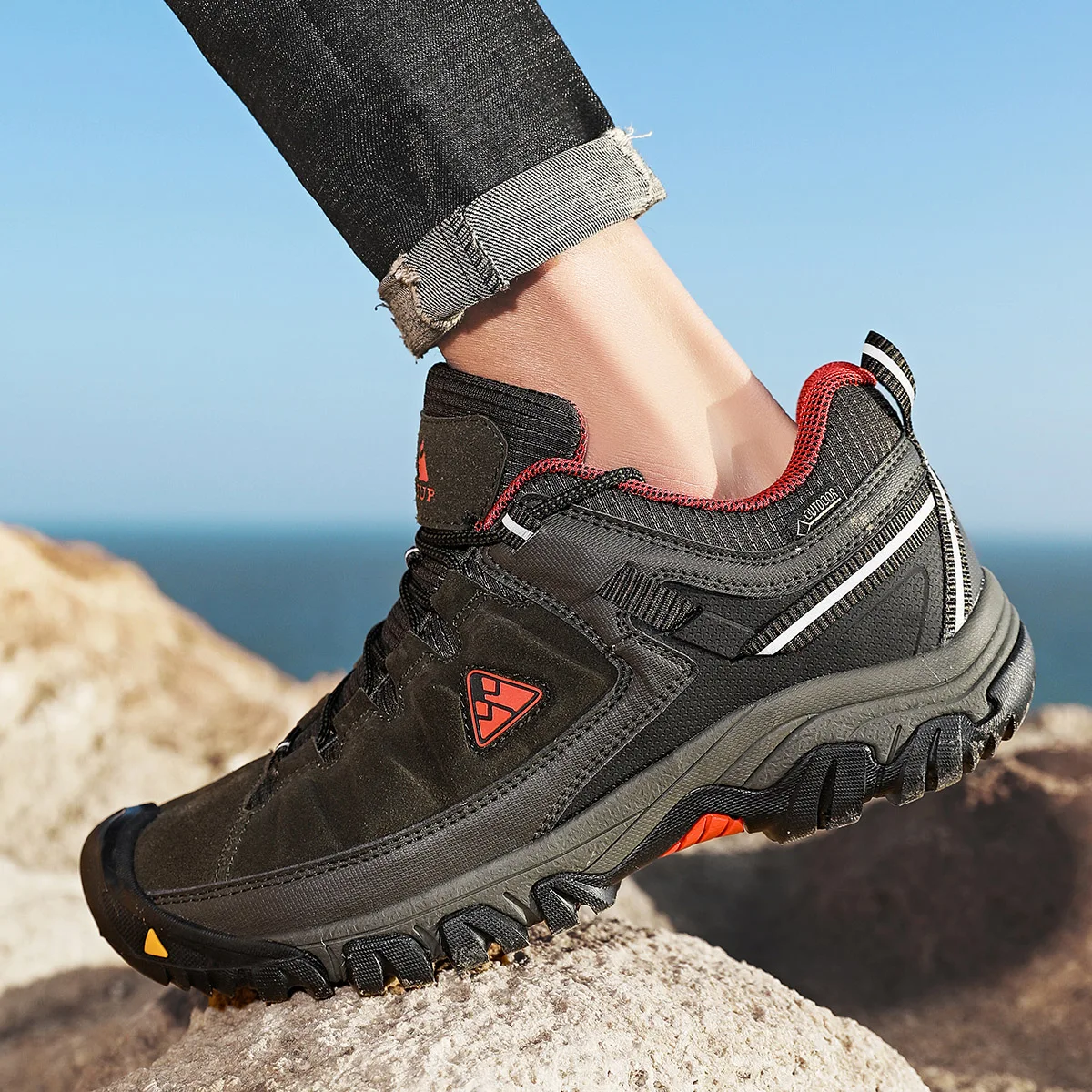 HIKEUP Men's High-Quality Leather Hiking Shoes – Durable Outdoor Climbing & Walking Sneakers with Rubber Sole - Image 35