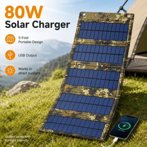 Foldable Portable Solar Panel Charger – Patterned Outdoor Solar Power Bank for Camping, Hiking & Travel