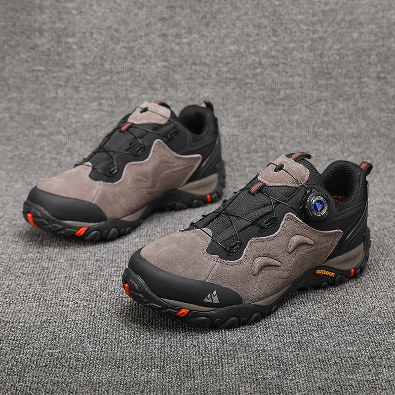 HIKEUP-Leather Shoes for Men, Outdoor Hiking Shoes, Tourist Trekking Sneakers, Mountain Climbing Trail Jogging Shoes, Turnbuckle - Image 5