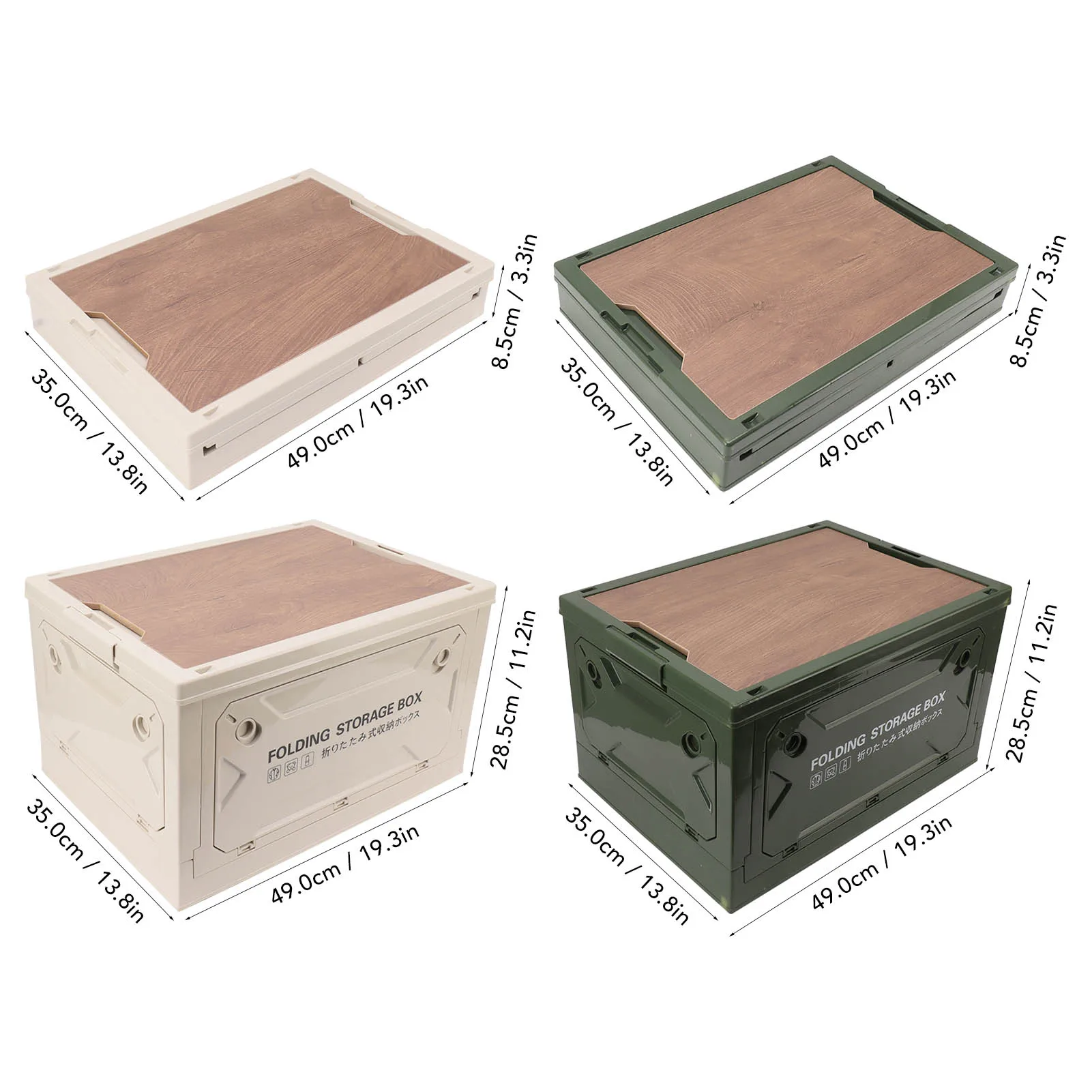 50L Large Capacity Camping Storage Box with Wooden Lid & Wheels – Collapsible, Durable & Portable Organizer - Image 2