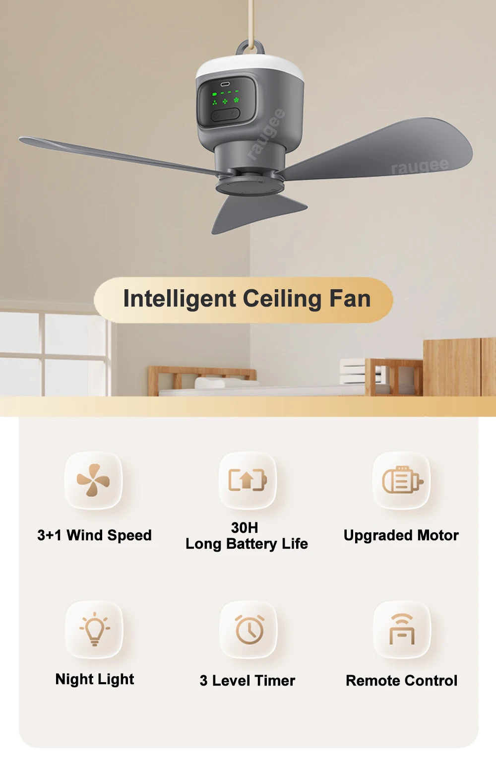 12000mAh Portable Camping Tent Fan with LED Light & Remote Control - Image 7