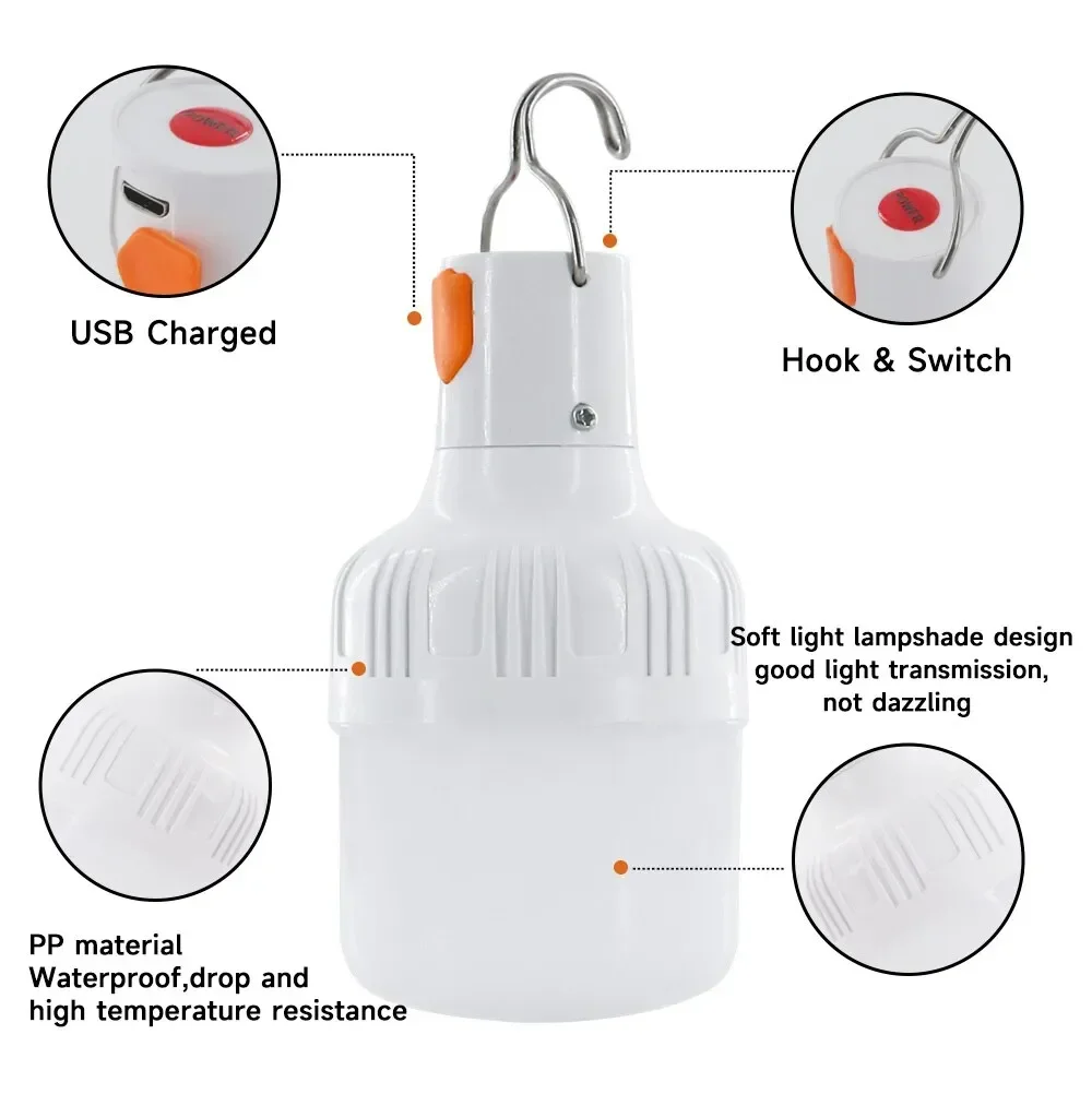Rechargeable LED Camping Light Bulb – Waterproof & Energy-Saving USB Hanging Tent Light & Emergency Work Light - Image 2