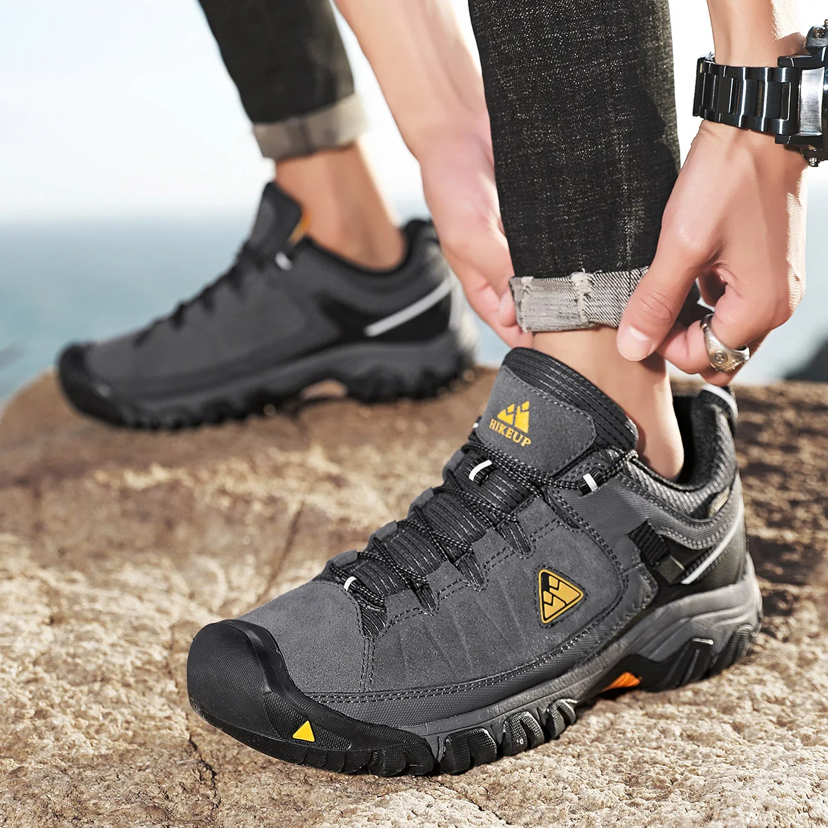 HIKEUP Men's High-Quality Leather Hiking Shoes – Durable Outdoor Climbing & Walking Sneakers with Rubber Sole - Image 29