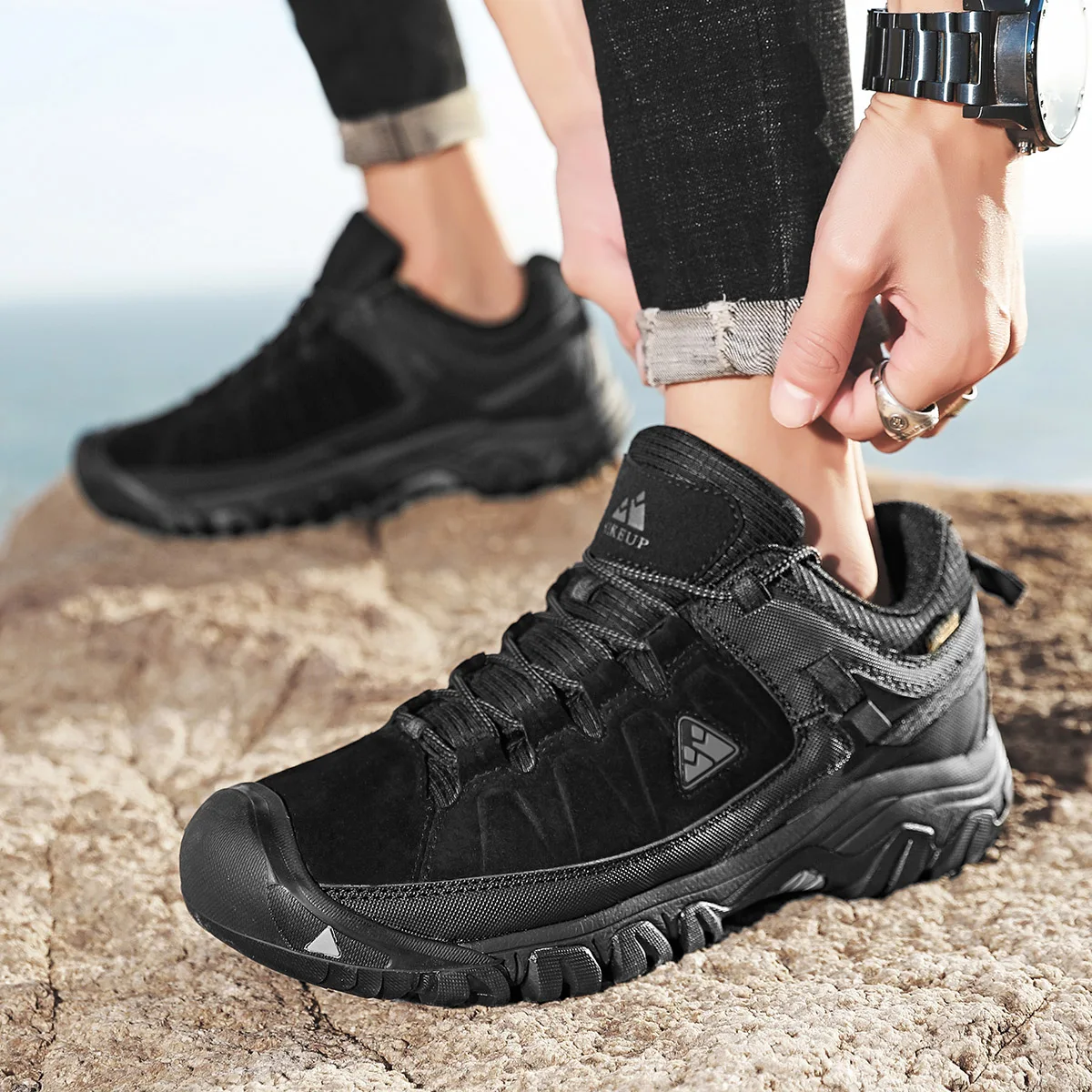 HIKEUP Men's High-Quality Leather Hiking Shoes – Durable Outdoor Climbing & Walking Sneakers with Rubber Sole - Image 20