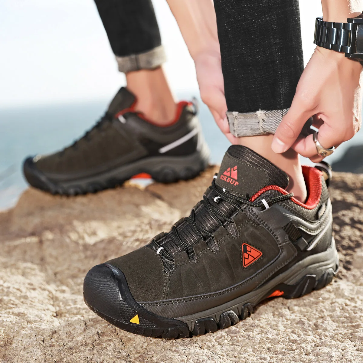 HIKEUP Men's High-Quality Leather Hiking Shoes – Durable Outdoor Climbing & Walking Sneakers with Rubber Sole - Image 39