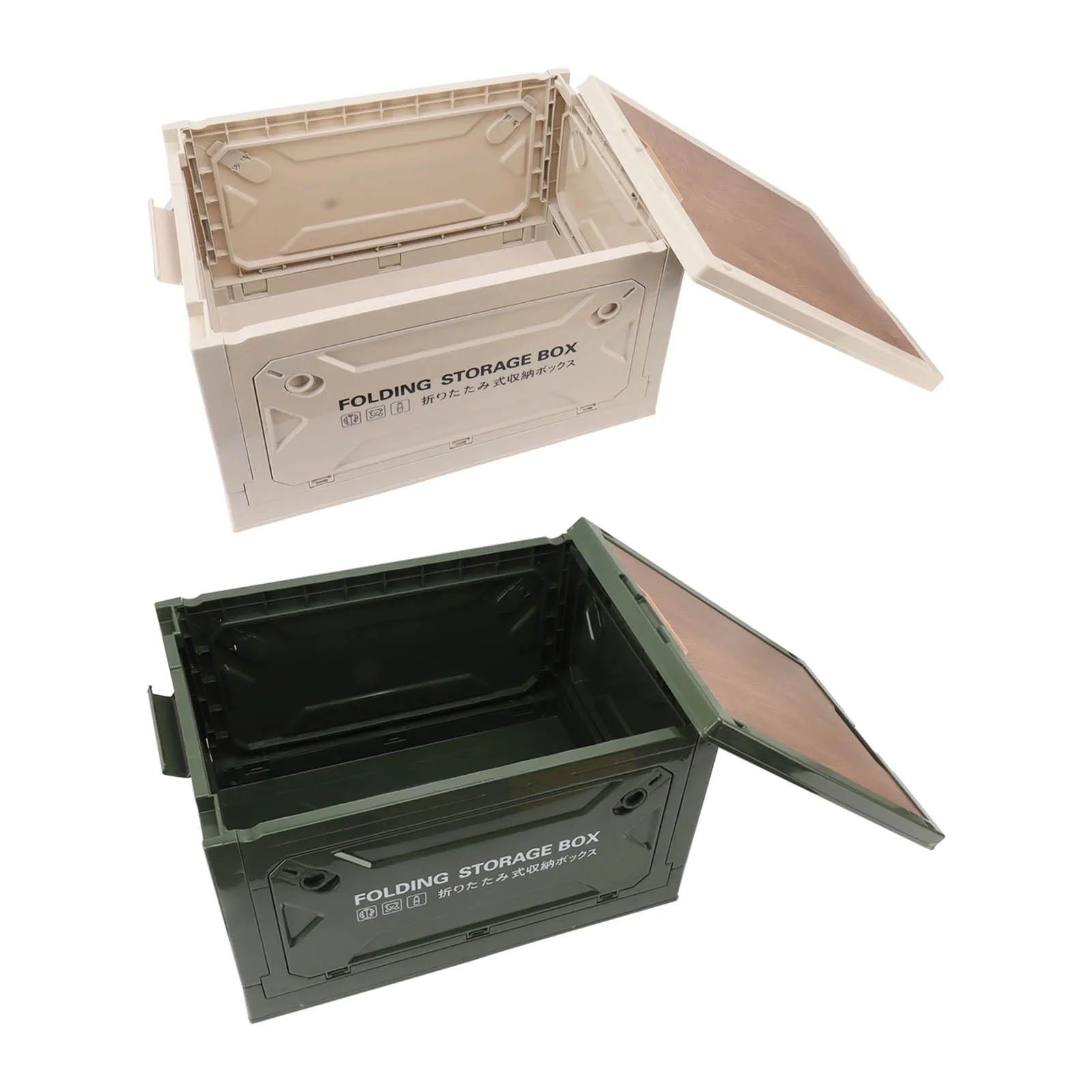 50L Large Capacity Camping Storage Box with Wooden Lid & Wheels – Collapsible, Durable & Portable Organizer