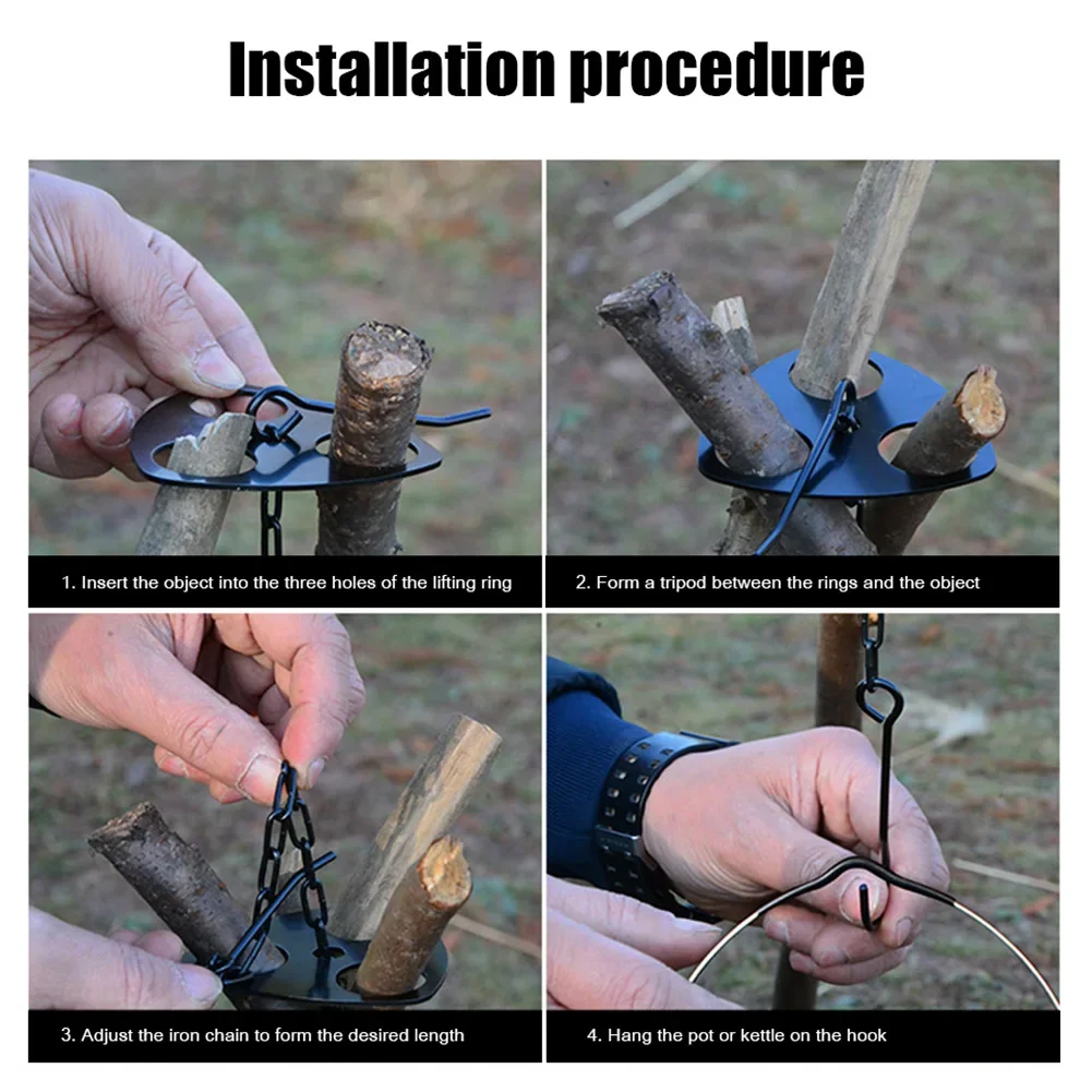 Detachable Outdoor Barbecue Tripod Hanging Rack – Portable Campfire Cooking Accessories Set for Camping & BBQ - Image 14