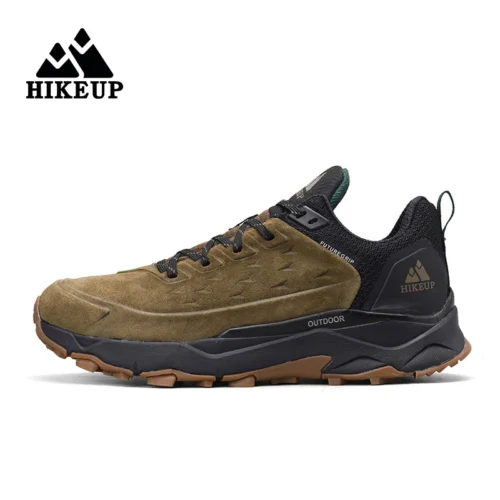 HIKEUP Men's Genuine Suede Leather Hiking Shoes – Breathable & Non-Slip Outdoor Trail Shoes for Camping & Hunting