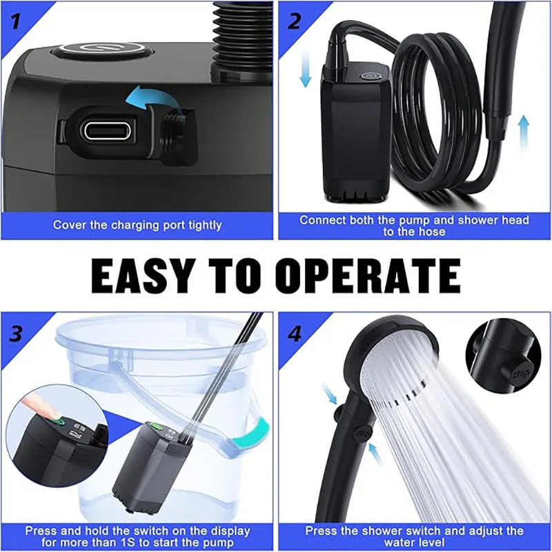 Portable Camping Shower – 6000mAh Rechargeable Pump with LED Display & Shower Head - Image 5