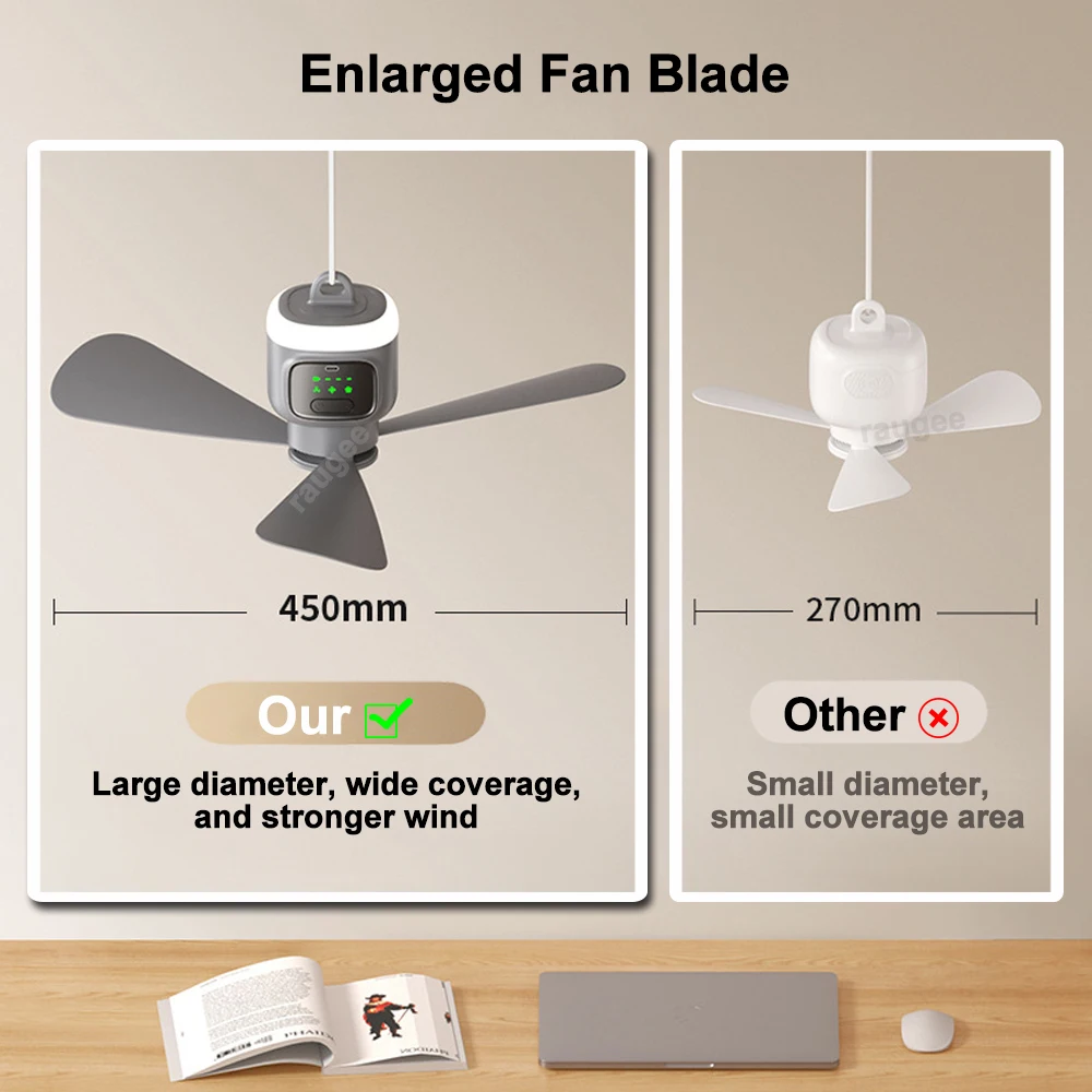 12000mAh Portable Camping Tent Fan with LED Light & Remote Control - Image 8