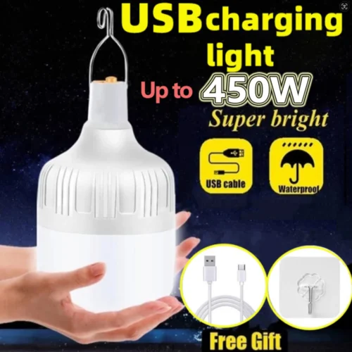 High-Power USB Rechargeable LED Camping Light Bulb with Hook – Portable Outdoor Tent Lantern for BBQ, Night Lights & Emergency